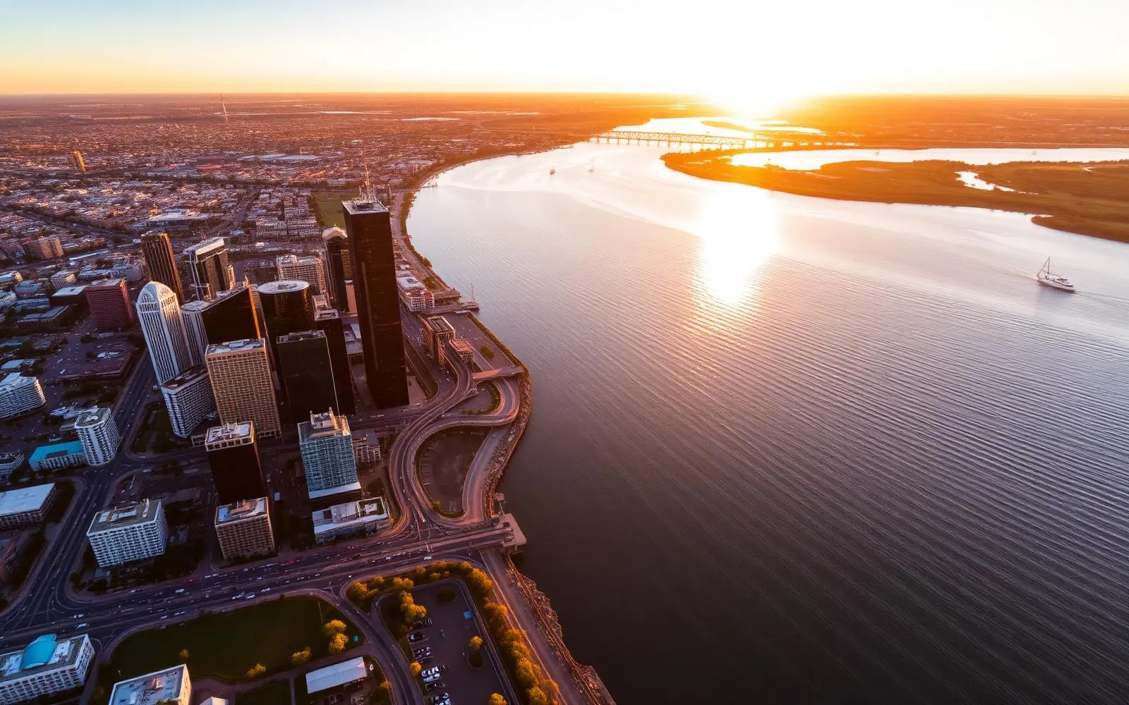Aerial view of Perth Western Australia at sunset